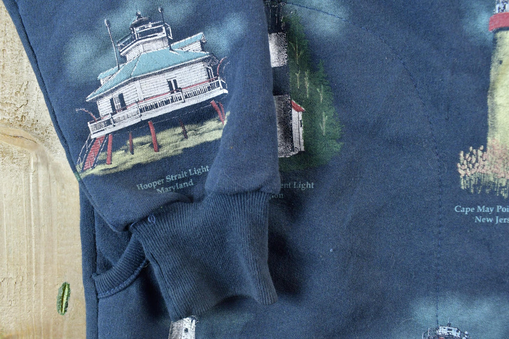 Vintage 1990s Art Unlimited AOP Lighthouses Crewneck Sweatshirt Made In USA Mens L