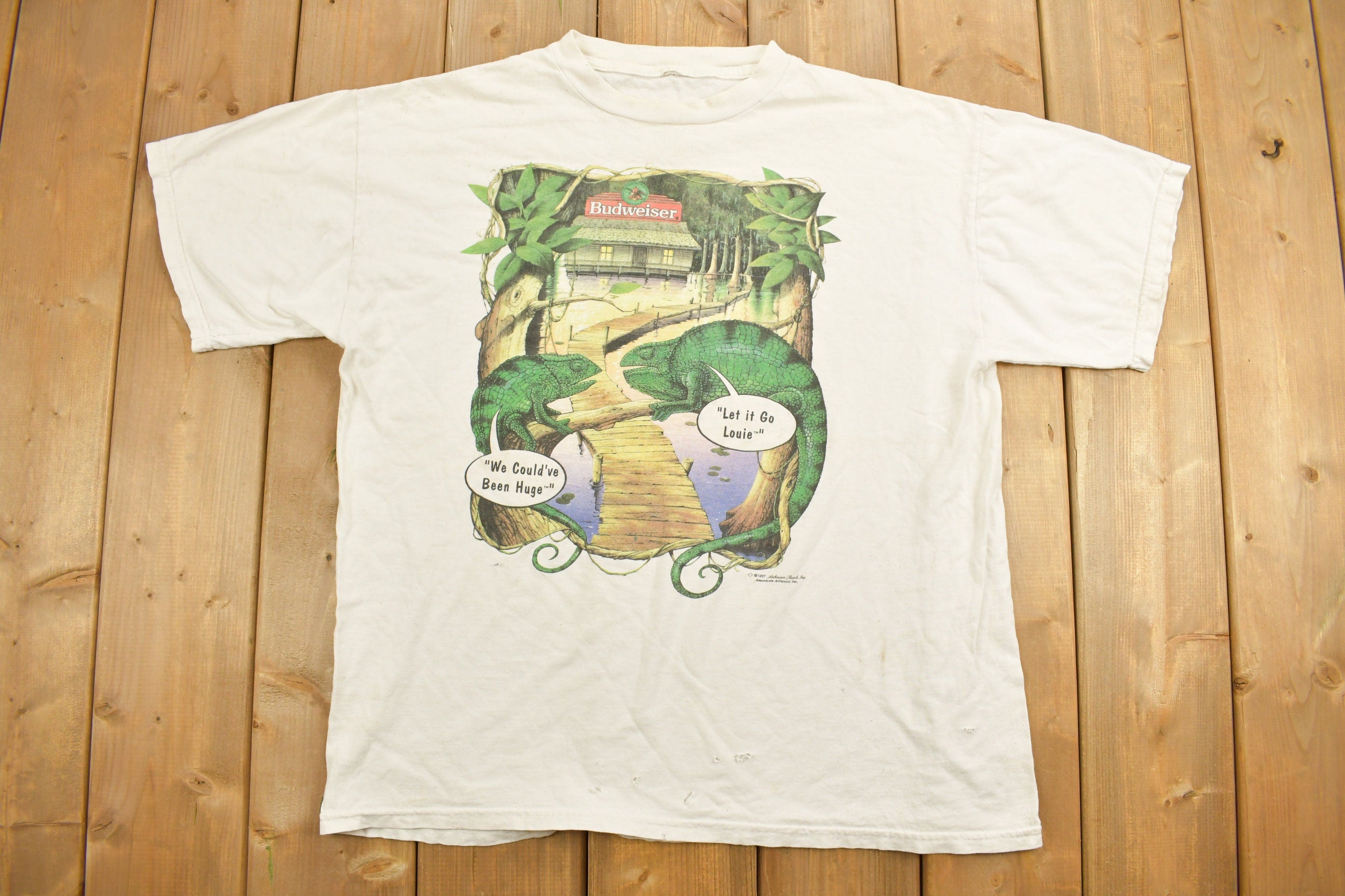 Vintage 1997 Budweiser King Of Beers Lizard Graphic T-Shirt