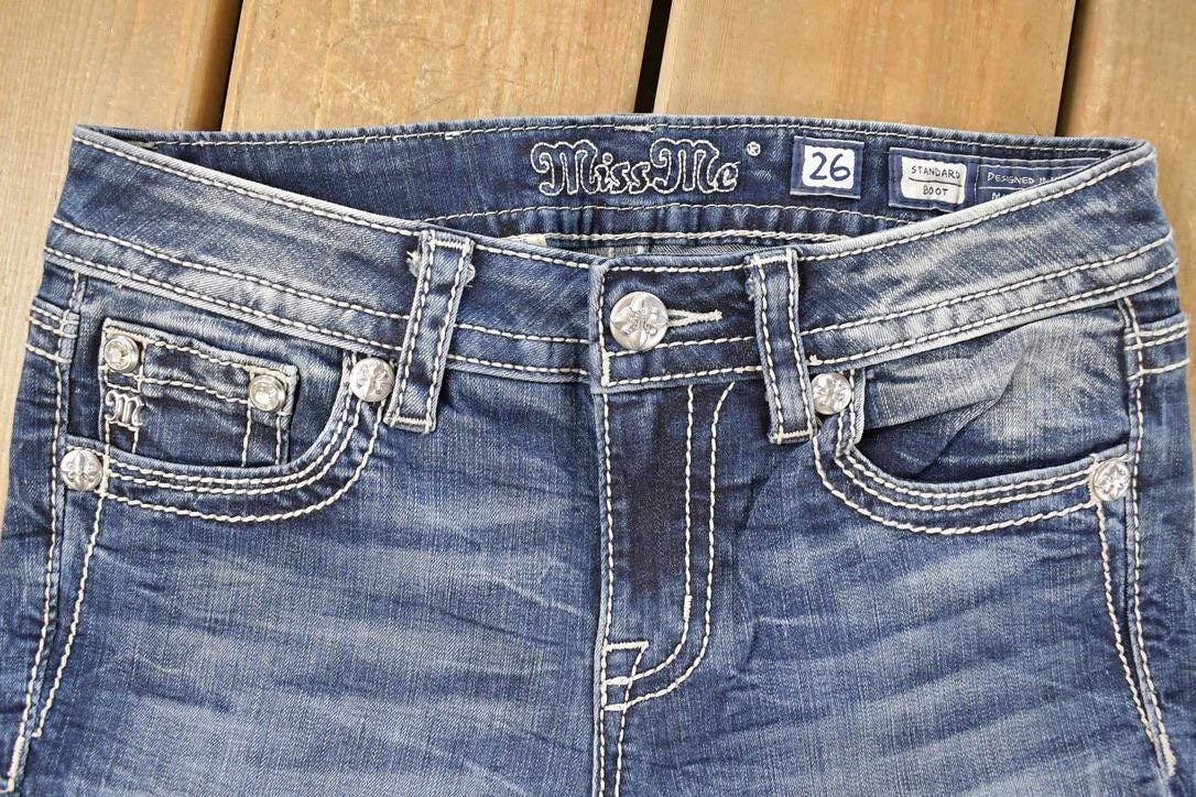 Vintage Deadstock Y2K Miss Me Bedazzled Low Rise Jeans Women's Size 26x31