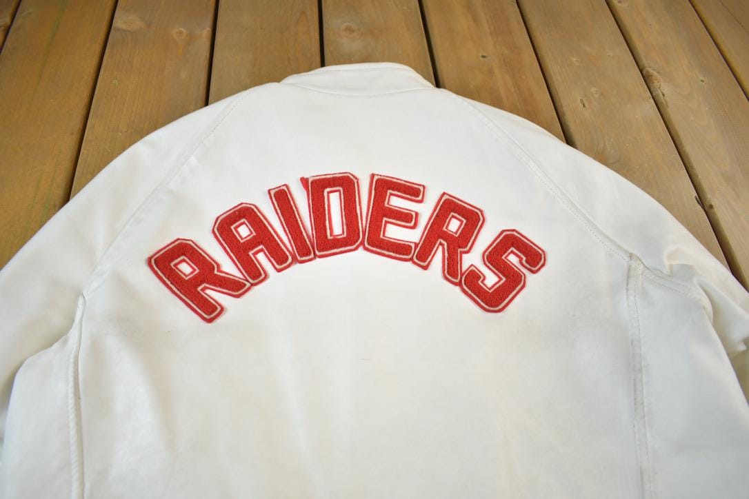 Vintage 1977 A&S Raiders Leather Varsity Jacket Made In Canada Size 44