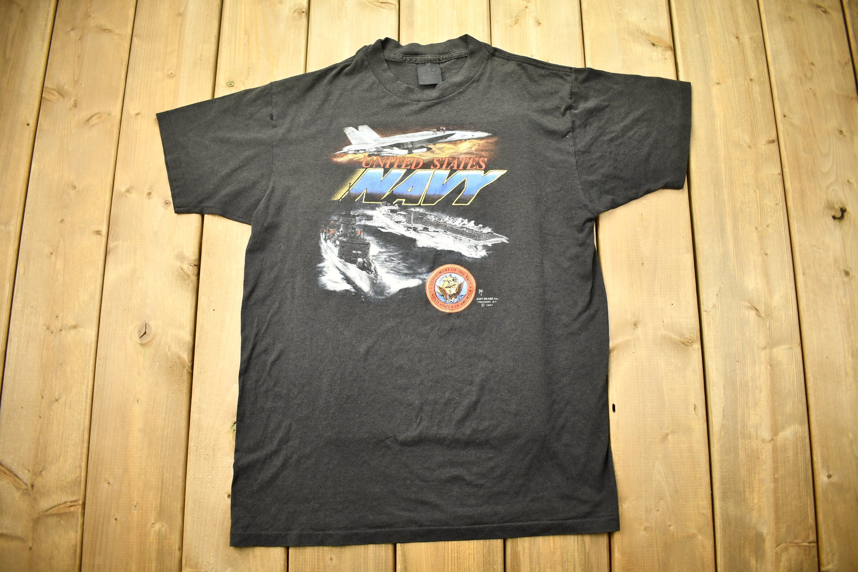 Vintage 1987 United States Navy 3D Emblem T-Shirt