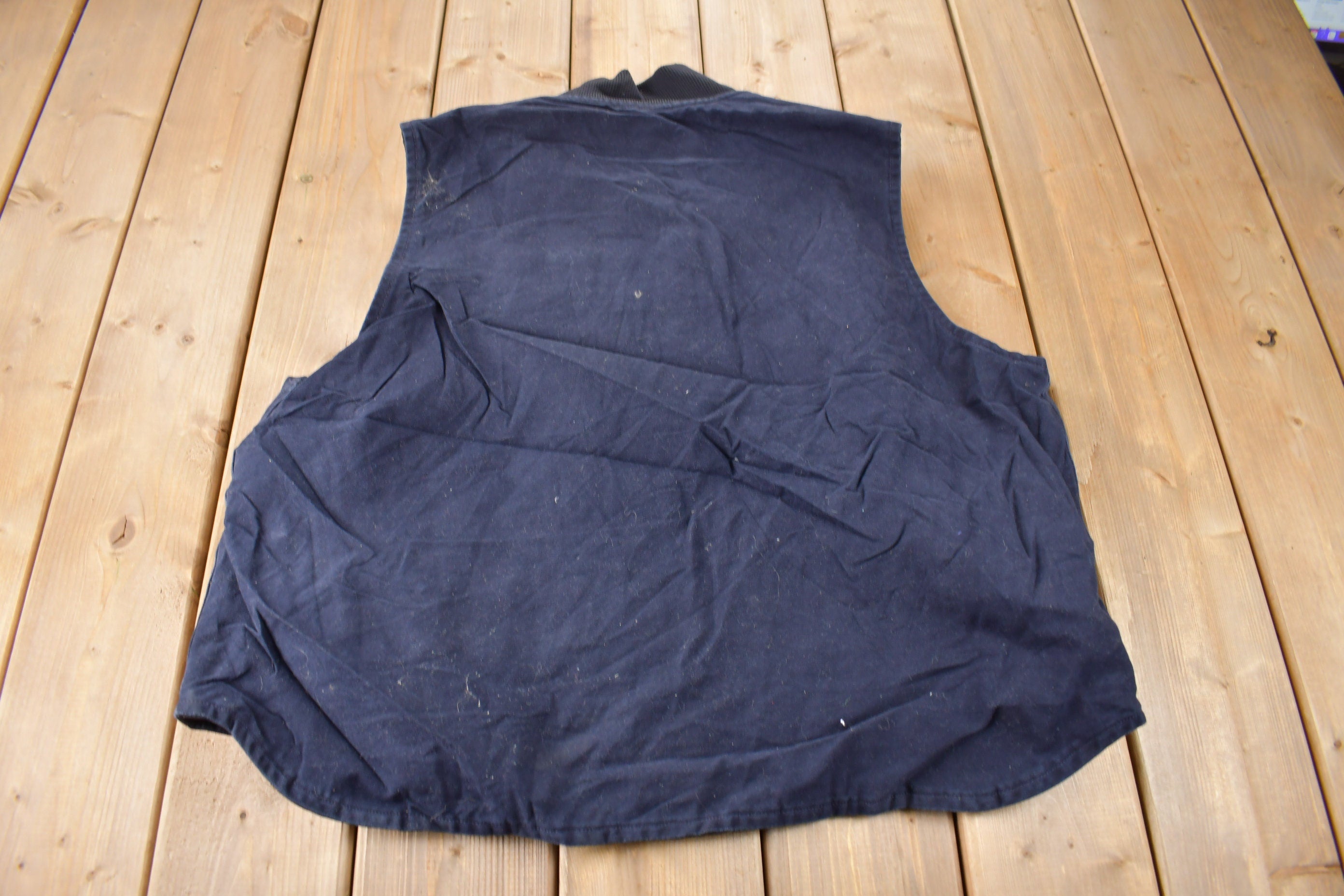 Vintage 1990s Carhartt Blue Embroidered Quilted Work Vest Size 2XL