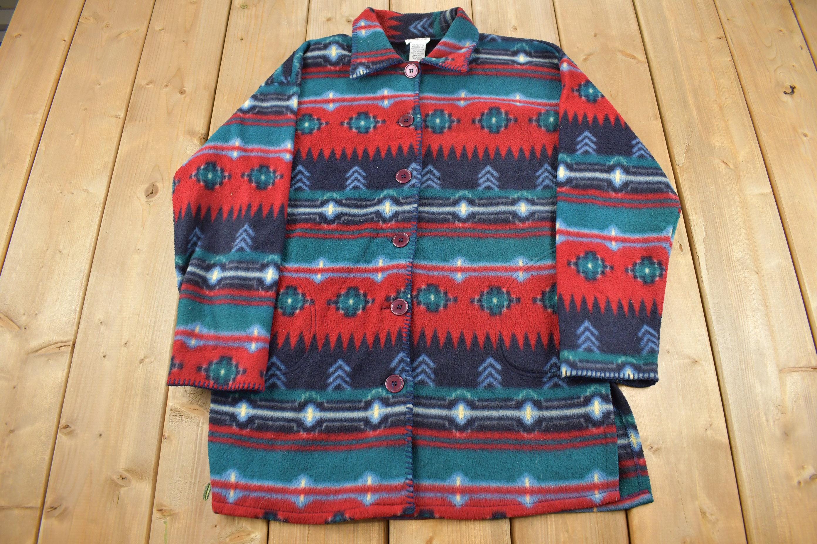 Vintage 1980s Pattern Fleece Button Up