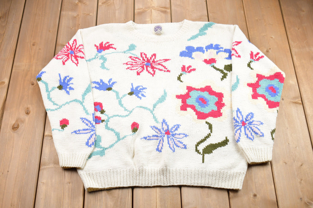 Vintage 1990s Saks Fifth Ave Floral Graphic Knitted Sweater