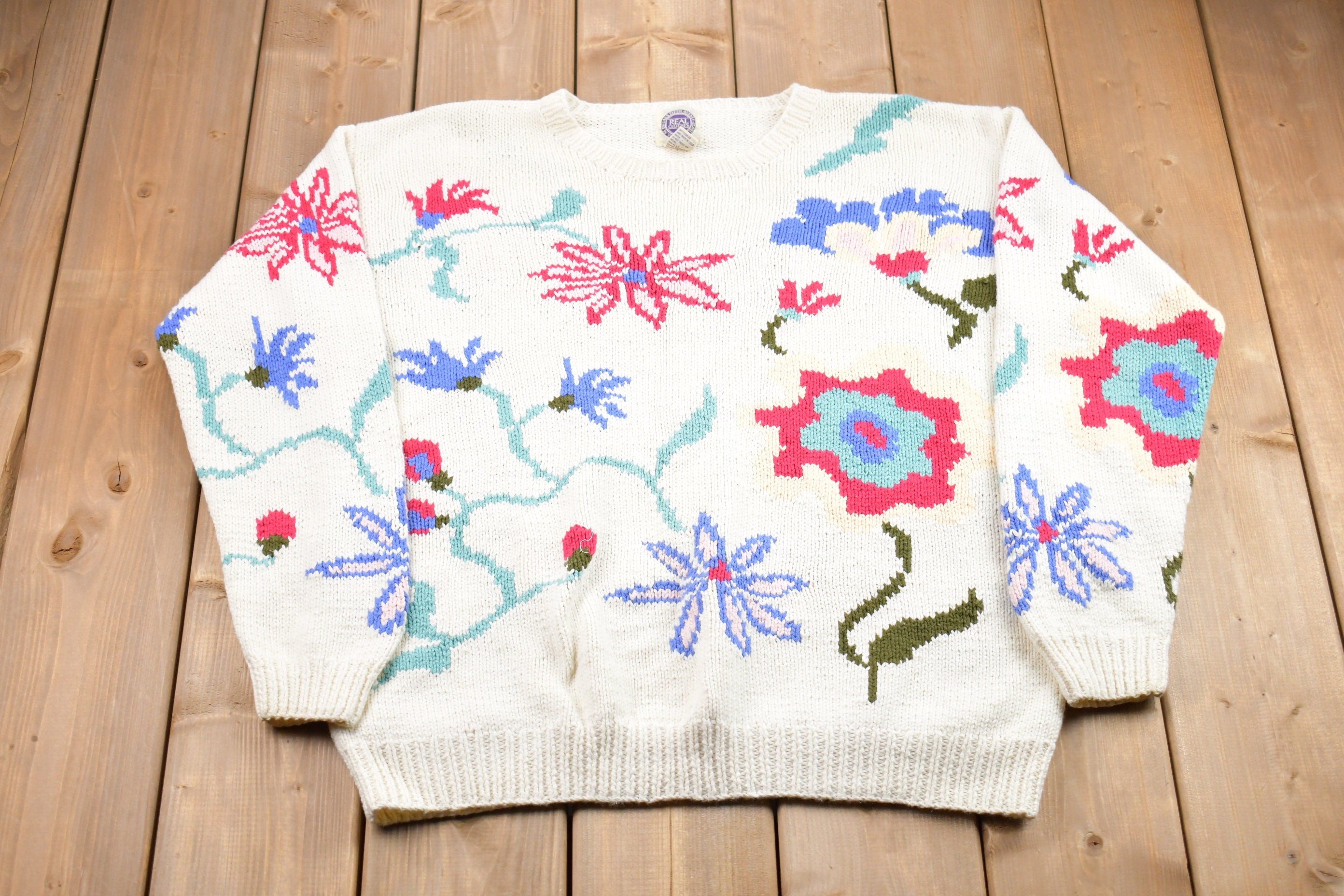 Vintage 1990s Saks Fifth Ave Floral Graphic Knitted Sweater