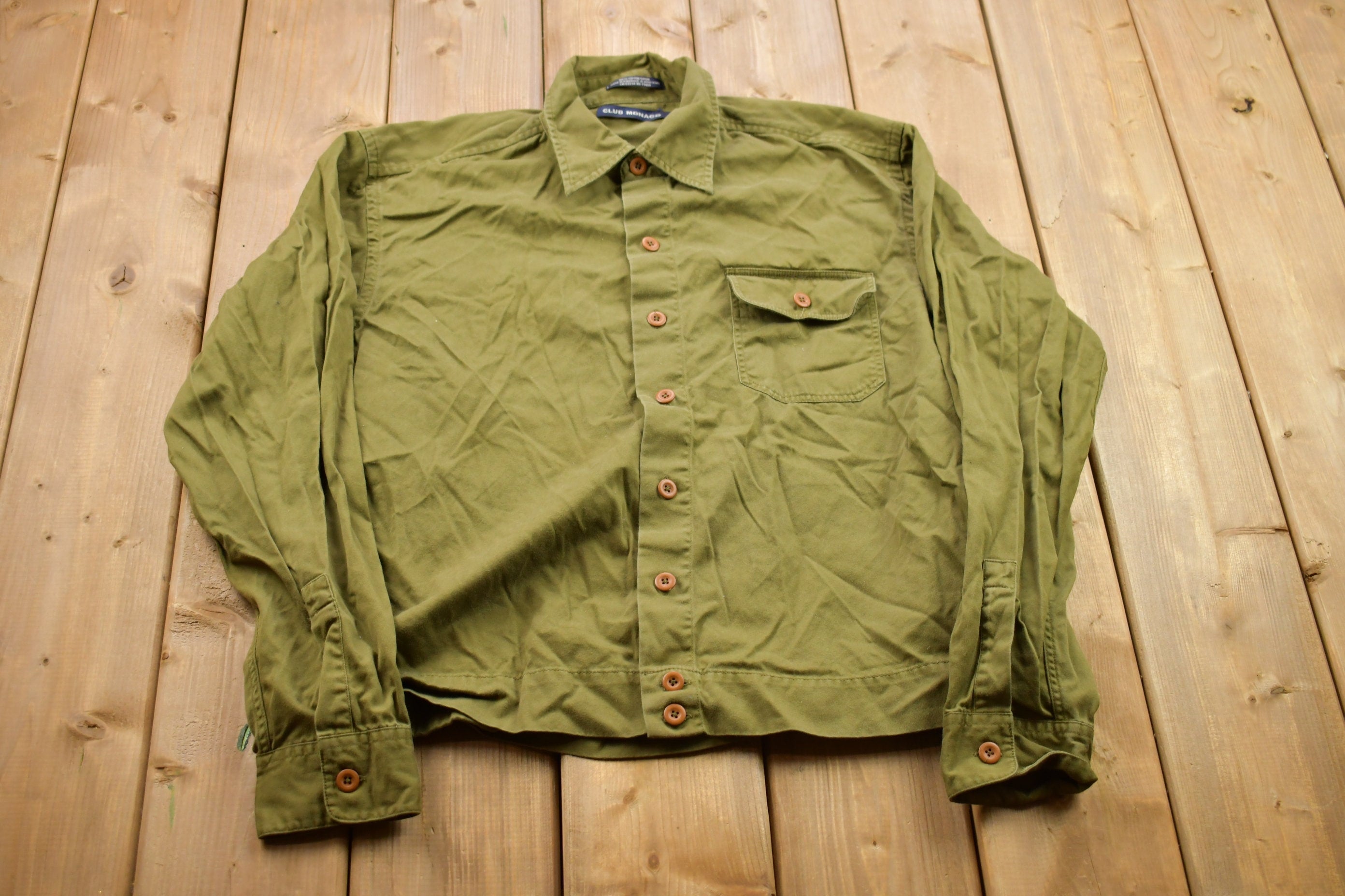 Vintage 1990s Club Monaco Blank Green Button Up Shirt