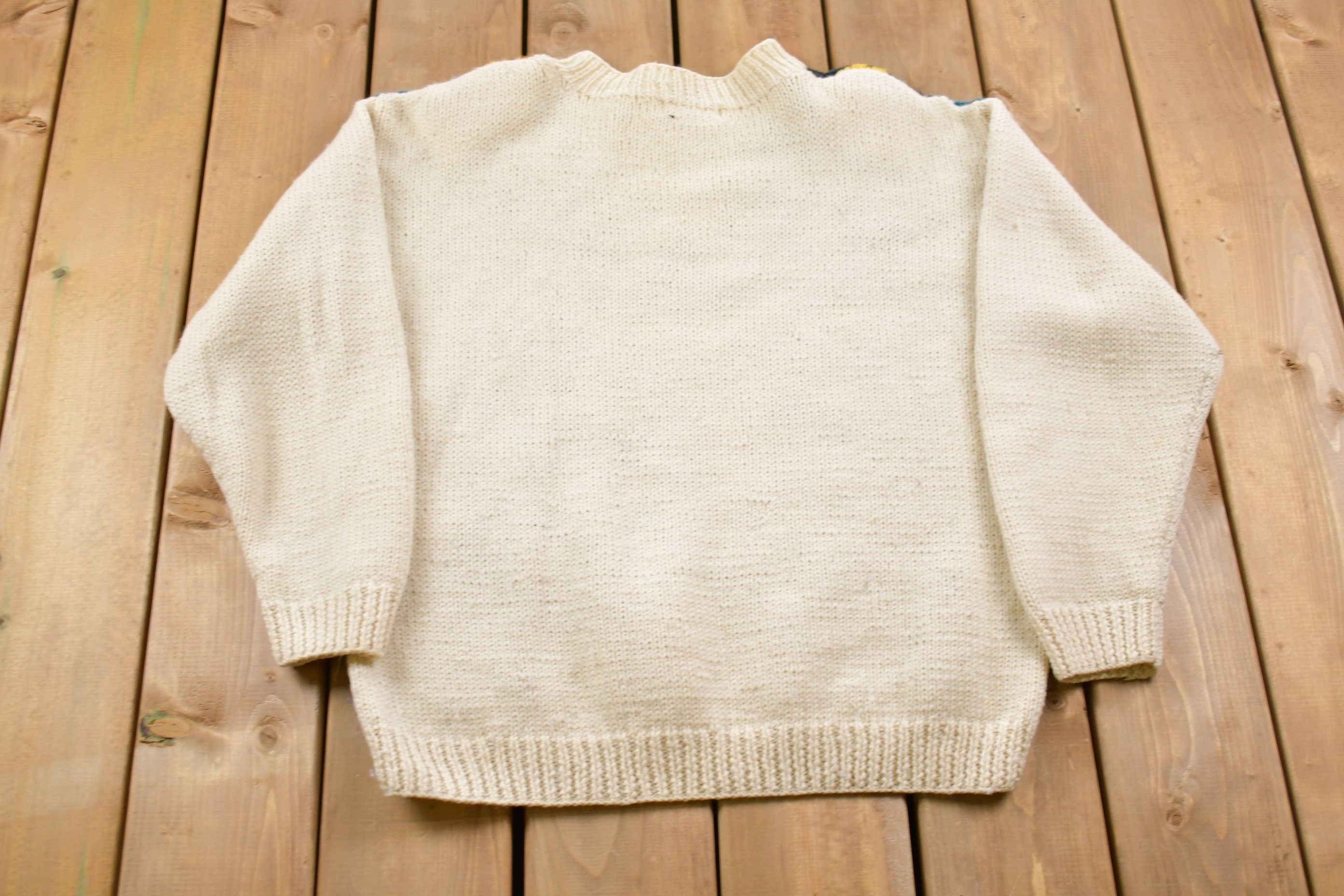 Vintage 1980s Tamra Floral Geometric Boxknit Sweater