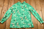 Vintage 1970s Abstract Button Up Polyester Blouse  True Vintage  Dagger Collar  Retro Style  1970s Fashion
