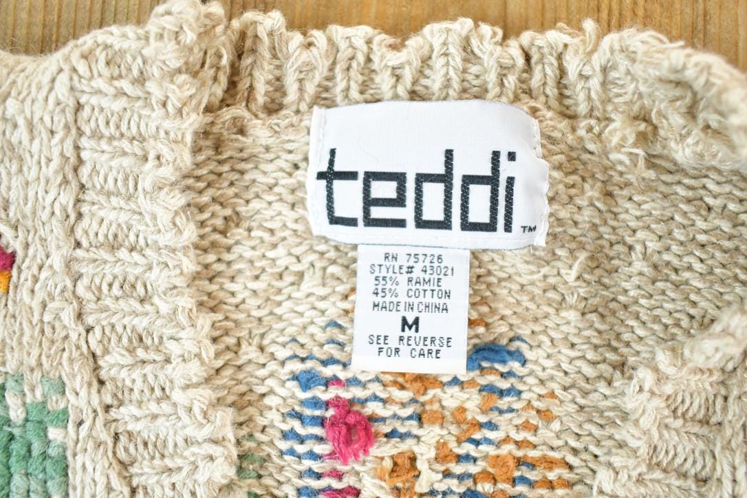 Vintage 1990s Teddi Abstract Knit Cardigan Sweater Vest Womens S