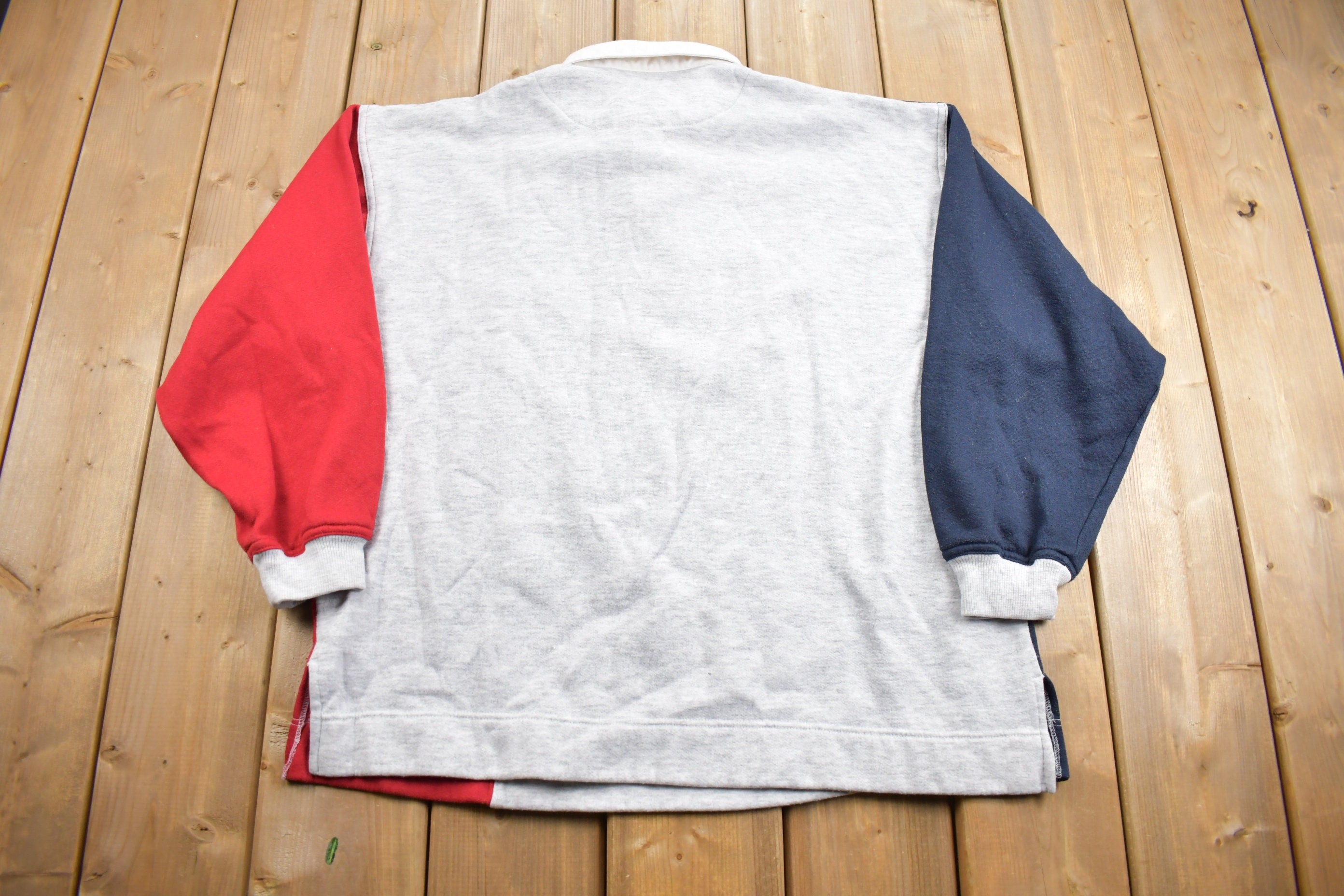 Vintage 1990s Bugle Boy Quarter Button Striped Sweatshirt