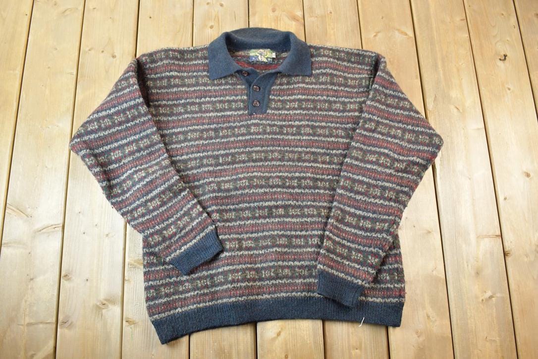 Vintage 1990s Alpin Wool Knit 3 BUtton Sweater