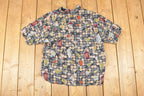Vintage 1990s Big Dogs Bottles AOP Abstract Button Up Shirt Men's M
