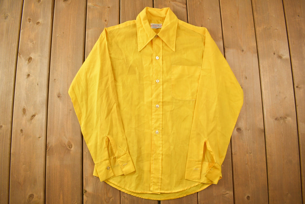 Vintage 1960s Blank Yellow Tapered N' Tails Button Up Shirt  Spear Collar Shirt  1960s Button Up  Vintage Flannel  Basic Button Up