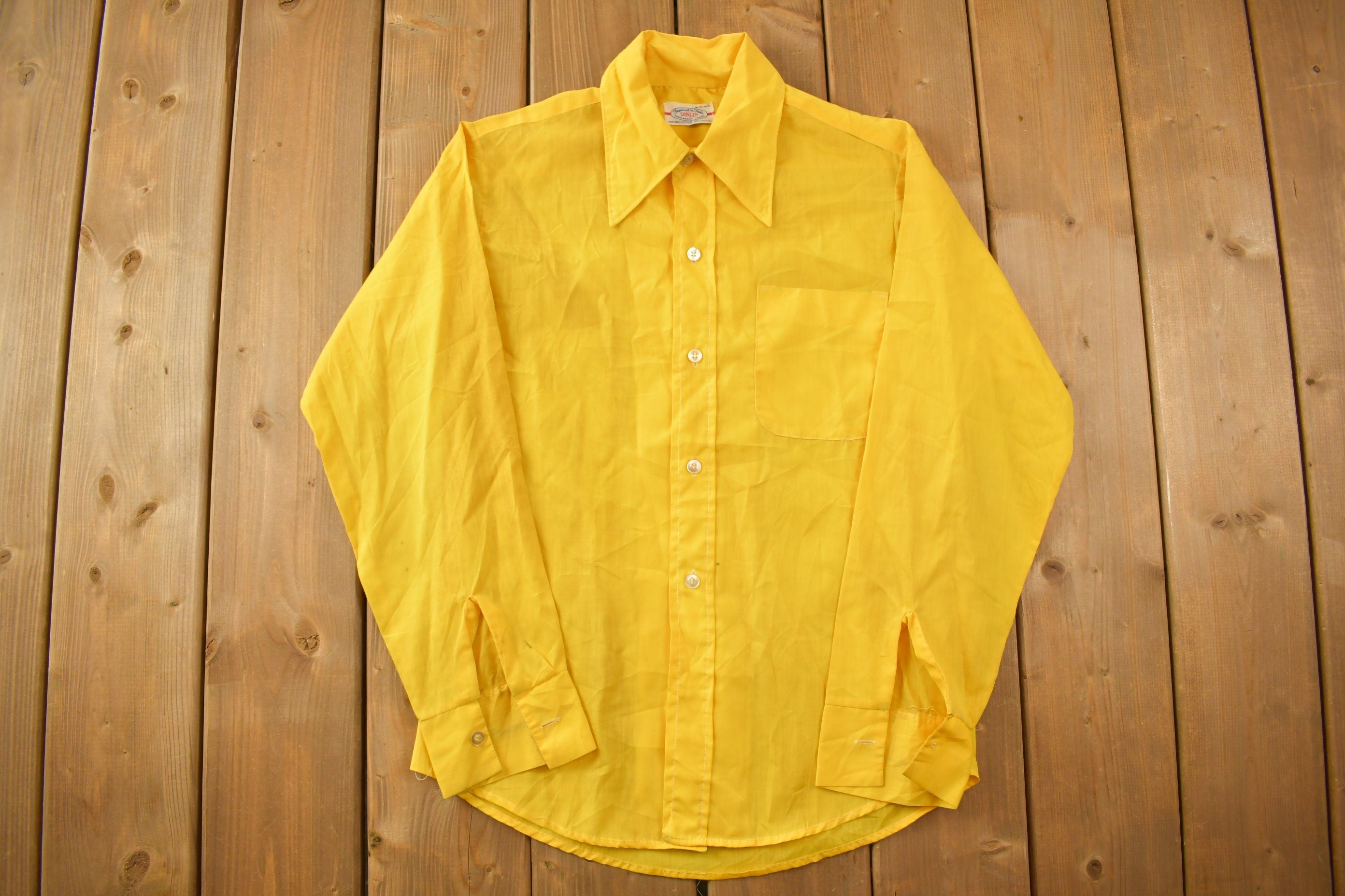 Vintage 1960s Blank Yellow Tapered N' Tails Button Up Shirt  Spear Collar Shirt  1960s Button Up  Vintage Flannel  Basic Button Up