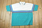 Vintage 1990s Quarter Button Striped Graphic T-Shirt