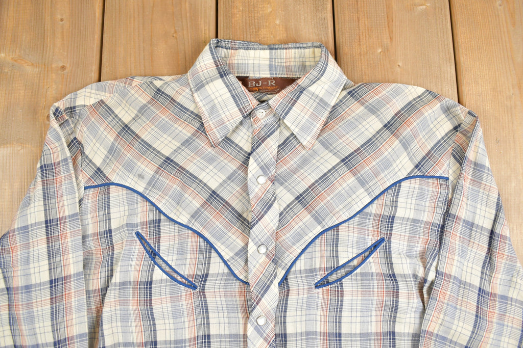 Vintage 1970s BJ - R Southwestern Plaid Button Up Shirt  Rodeo Shirt  Cowboy Shirt  Flannel Shirt  South Western  True Vintage