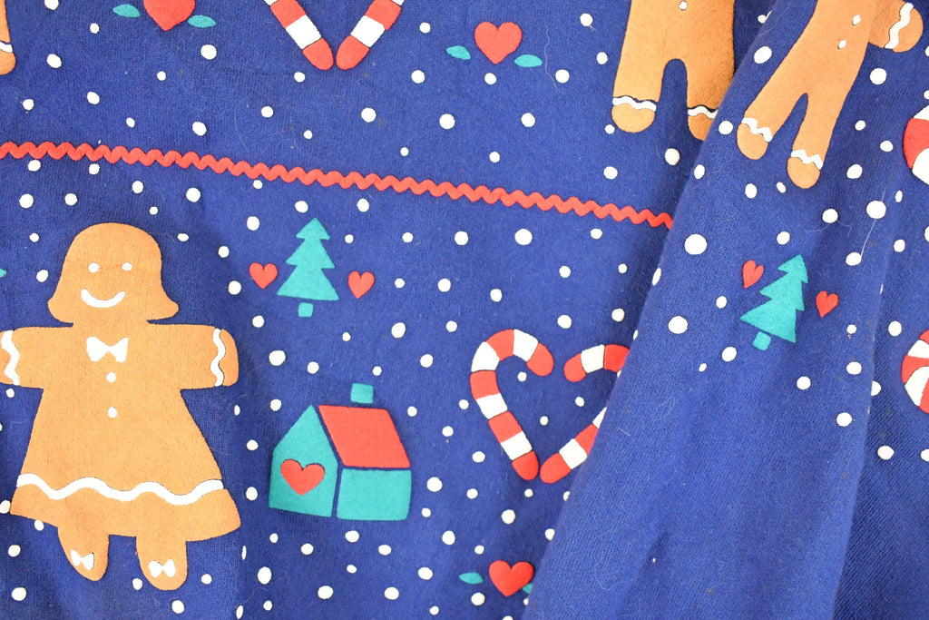 Vintage 1994 Gingerbread Man AOP Double Collar Christmas Graphic Print Crewneck Sweatshirt Women's S