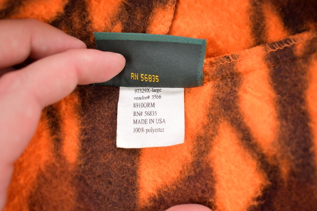 Vintage 1990s Cabela's Orange Camo Fleece Zip Up Hoodie