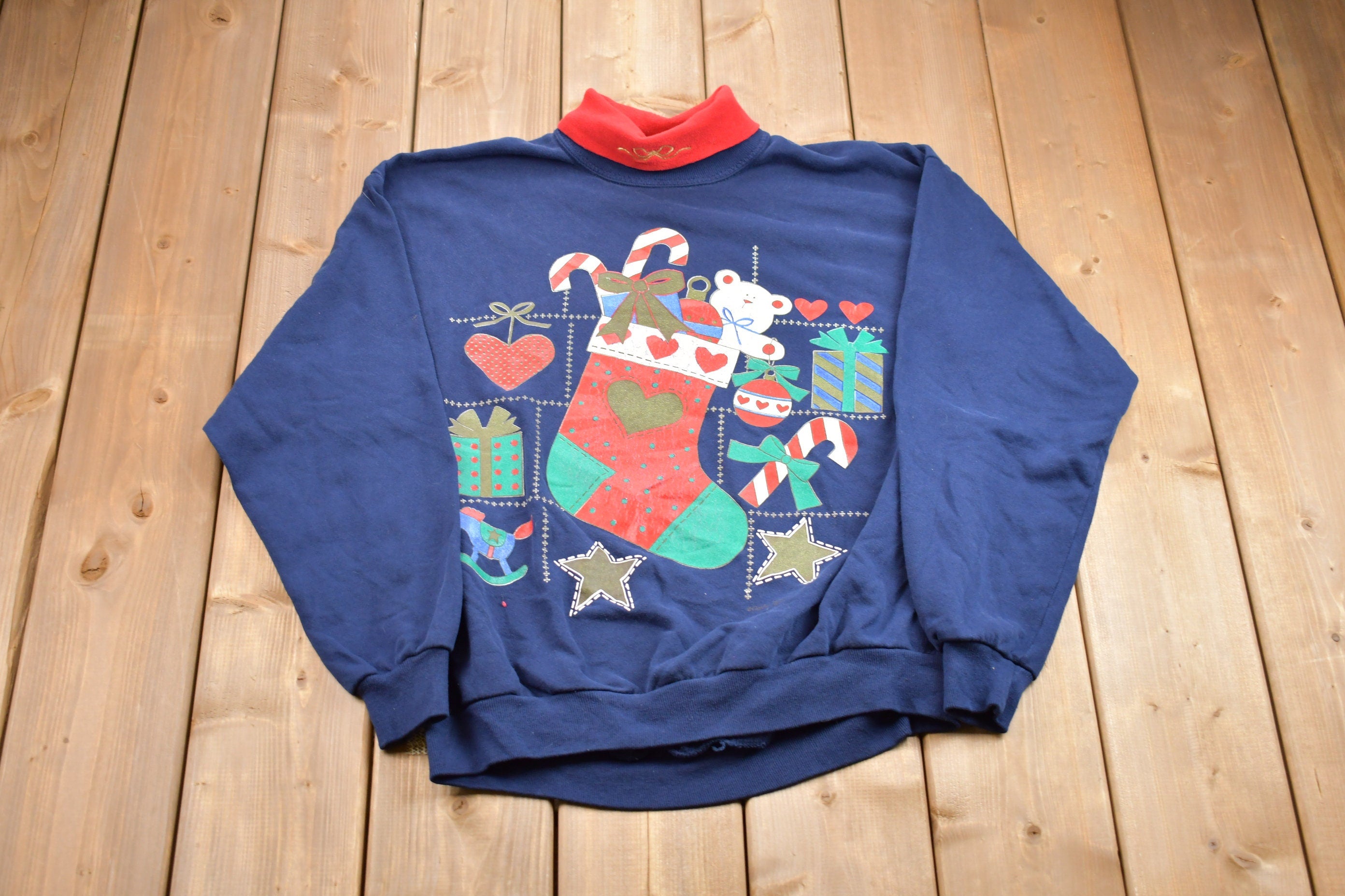 Vintage 1990s Gopher Sport Stocking Christmas Sweater , 90s Holiday Crewneck , Winter Wear , Festive Graphic Print