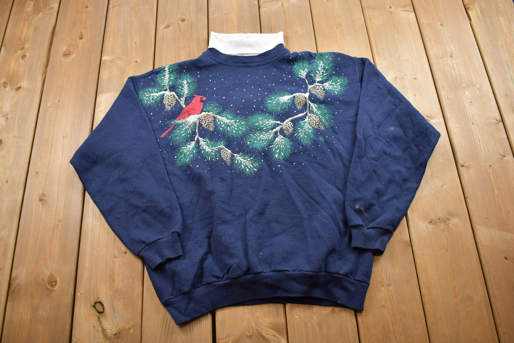 Vintage 1990s Winter Theme Cardinal Turtleneck Sweater
