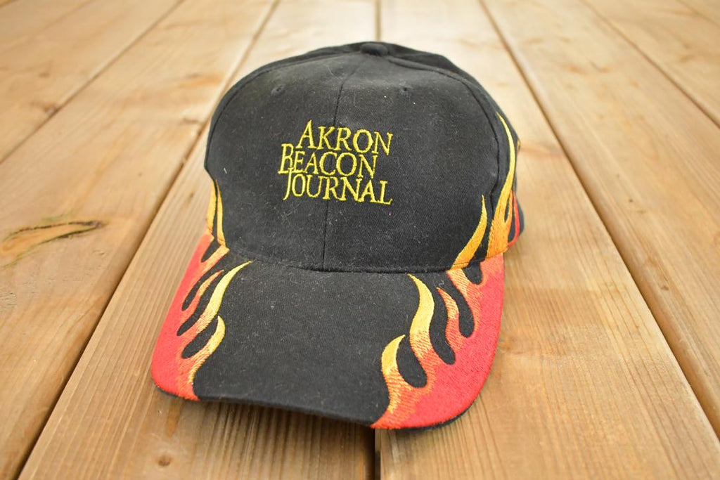 Vintage 1990s Akron Beacon Jornal Flames Strapback Hat /