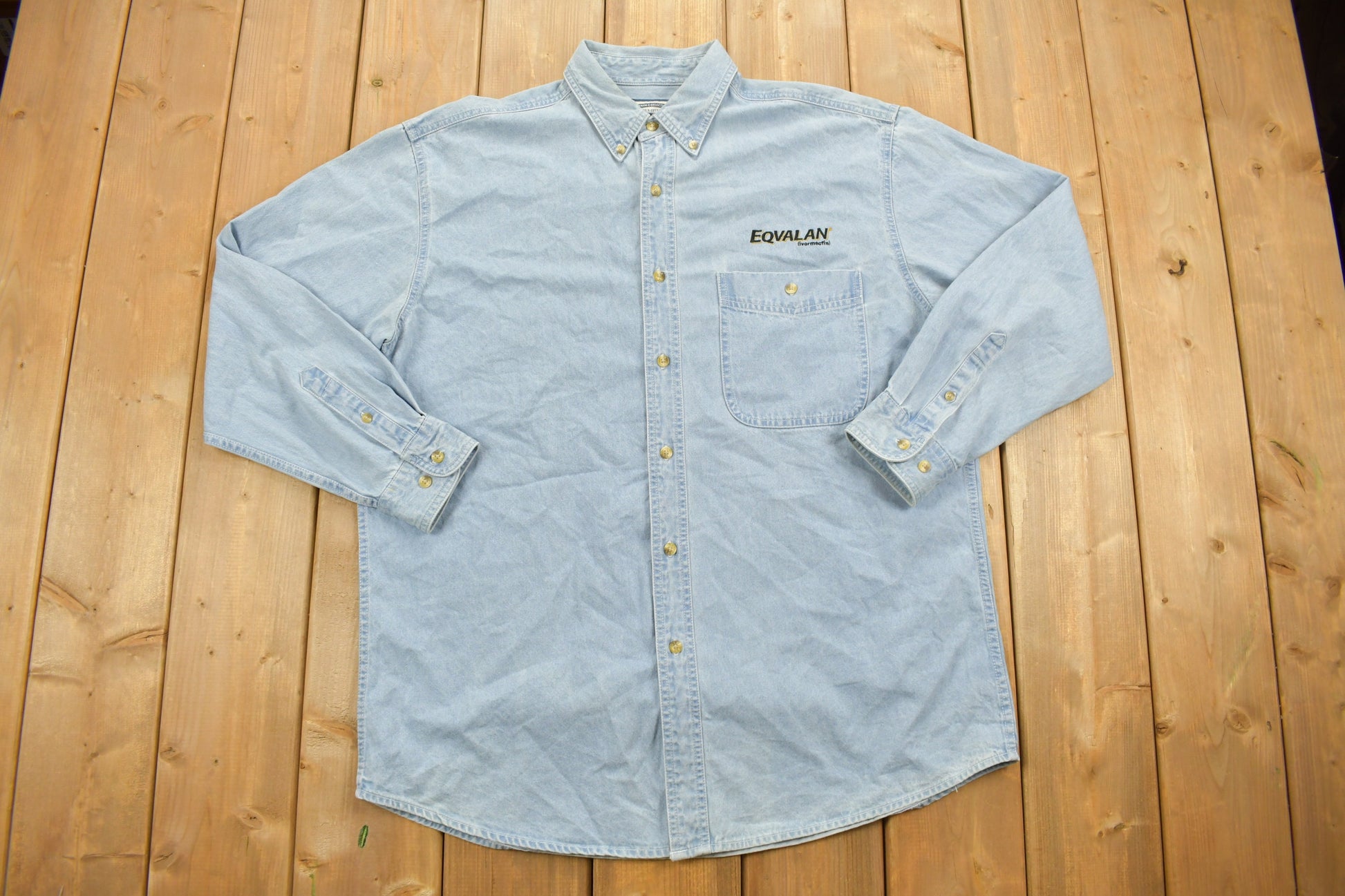 Vintage 1990s Eqvalan Embroidered Denim Button Up Shirt /