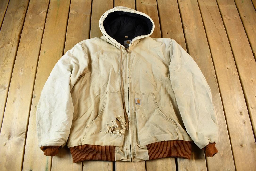 Vintage 1990s Distressed Carhartt Beige Active Jac Jacket Size XL-XXL  Distressed  Beige  Vintage Workwear