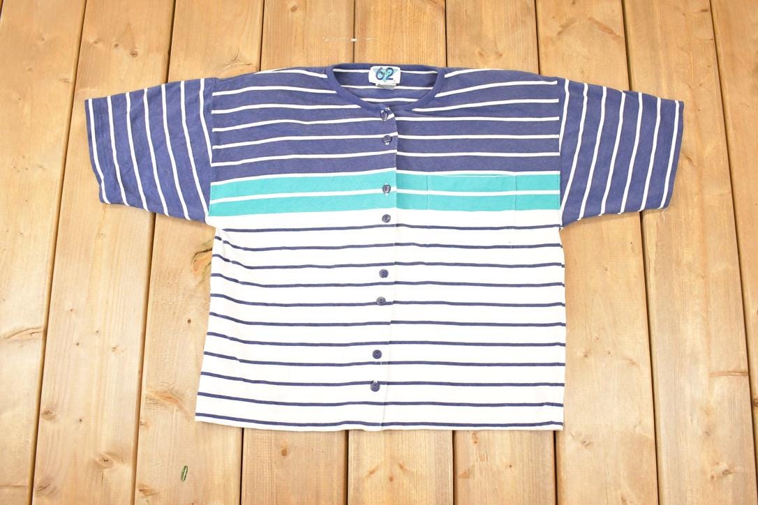 Vintage 1990's 62 East Colorblock Striped Button Up Shirt Men's M