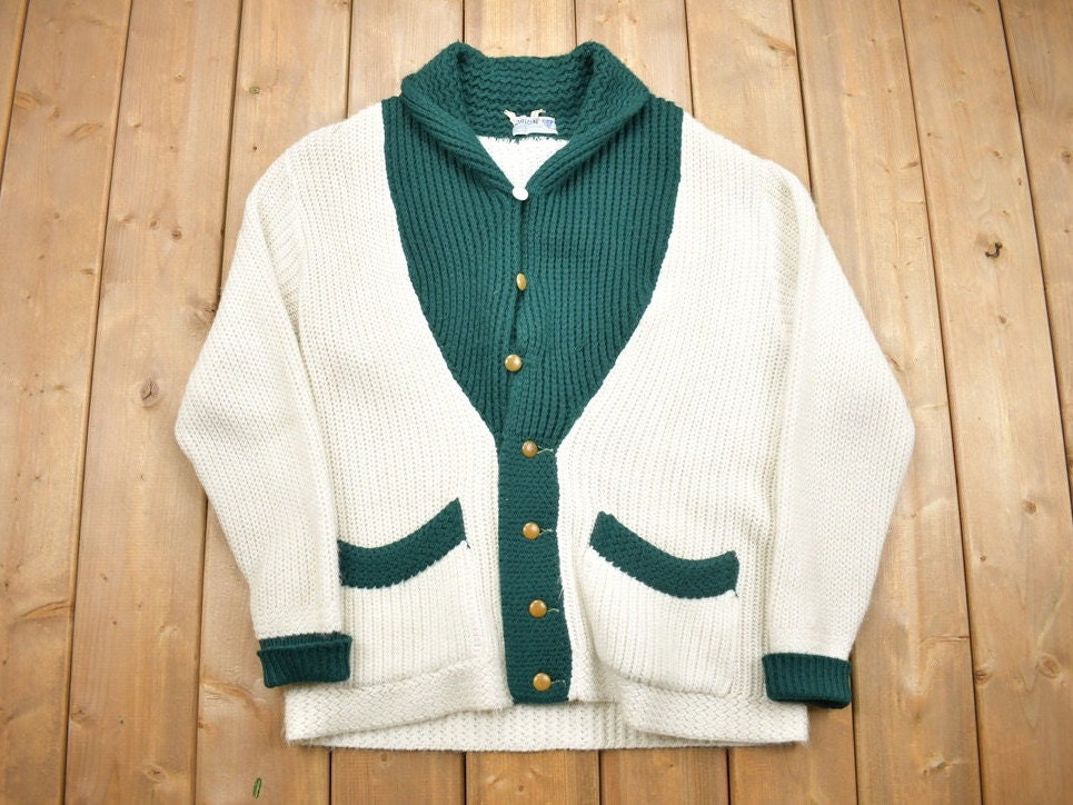 Vintage 1970s Orlon Shawl Collar Knit Cardigan Sweater / Vintage Cardigan / Button Up / Made In Canada