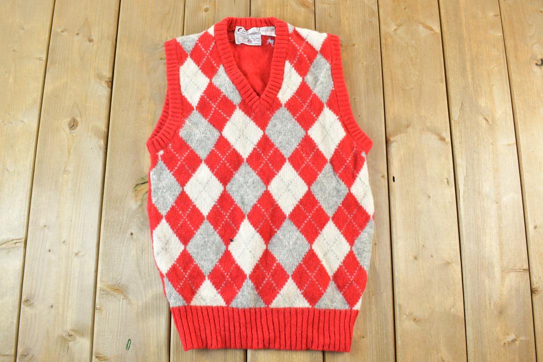 Vintage 1970s Club Wool Argyle Sweater Vest  90s Vintage Souvenir Tee  Rare Vacation Tee  Summer Shirt Made In USA