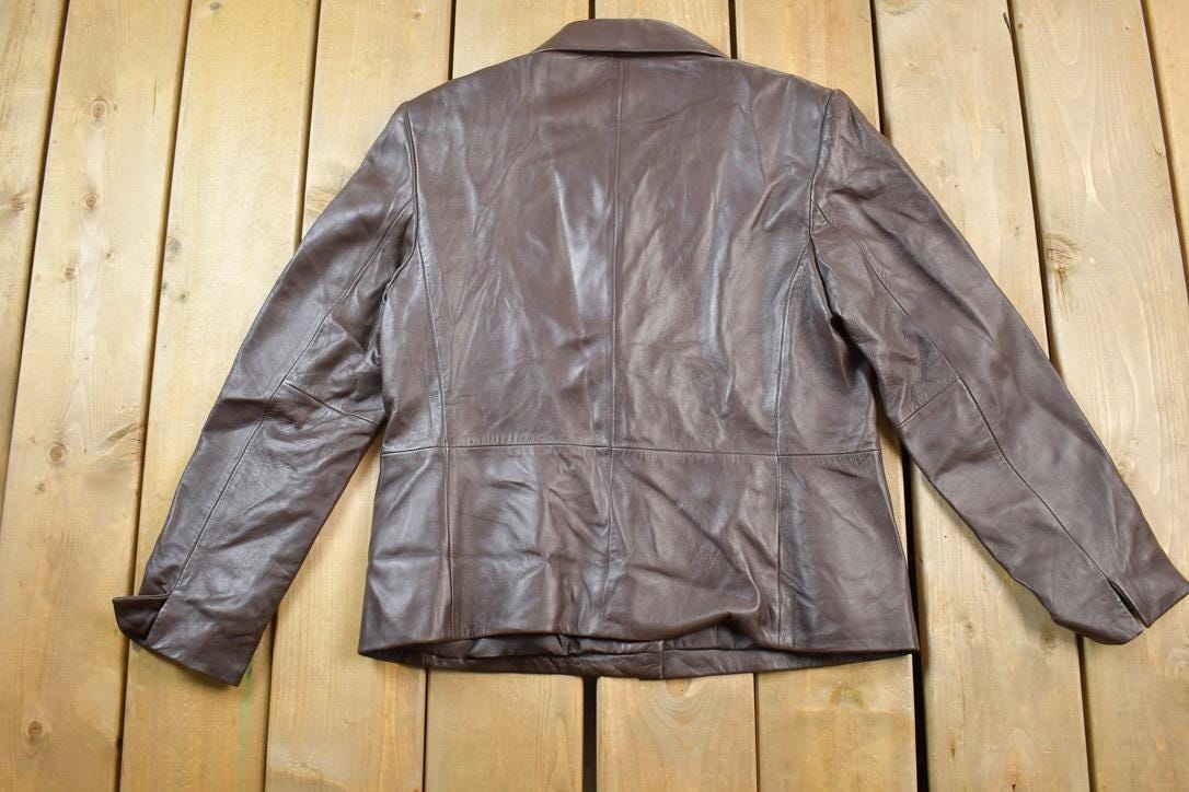 Vintage 1990s Talbots Brown Leather Collared Bomber Jacket Made In USA