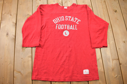 Vintage 1980s Ohio State Football Collegiate Champion Long Sleeve T Shirt / NCAA / Single Stitch / Sportswear / OSU / Made In USA