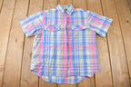 Vintage 1990s Harbour Isle Pastel Plaid Button Up Flannel Shirt Size M