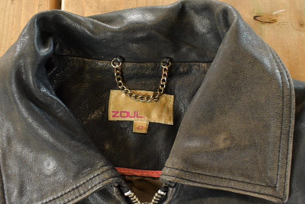 Vintage Y2K Zoul Washed Leather Biker Jacket Women's Small