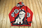 Vintage 1990s Genesis Wolf Ecuadorian Wool Knit Full Zip Hooded Sweater
