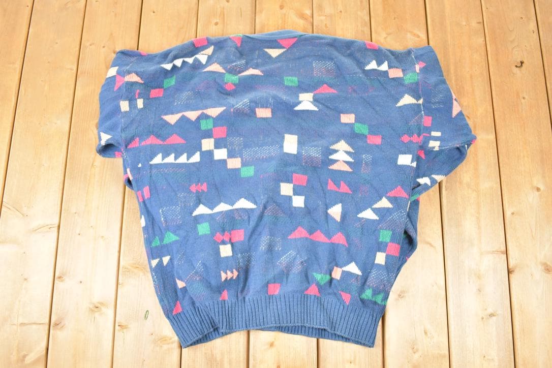 Vintage 1990s Abstract Knit Cardigan Sweater Men's XL / Preppy Knit Cardigan / Fancy Knit Vintage Cardigan / Grunge Sweater