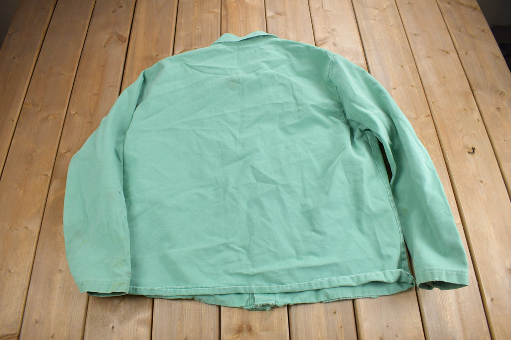 Vintage 1990s Blank Turquoise Flame Resistant Cotton Button Up Shirt