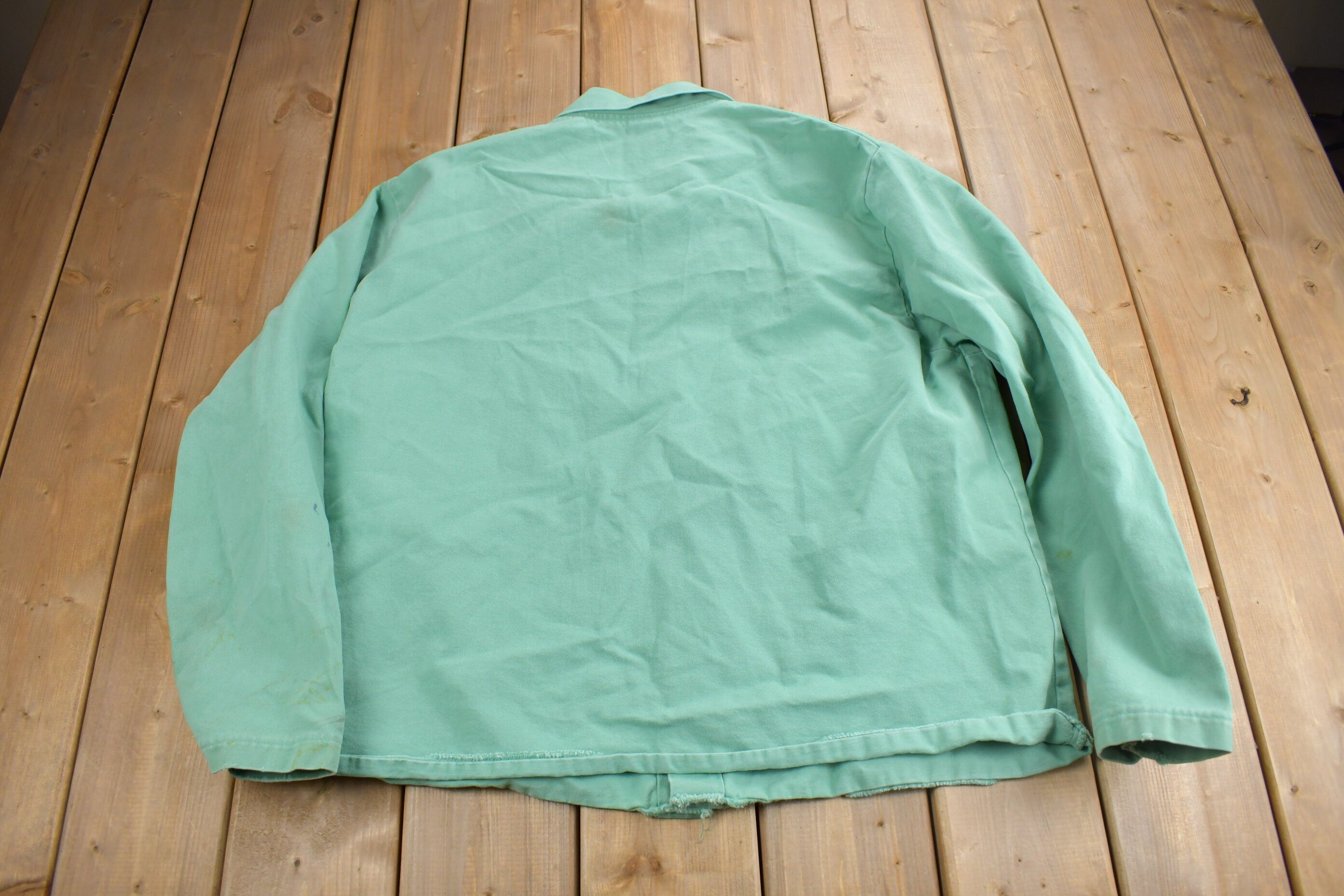 Vintage 1990s Blank Turquoise Flame Resistant Cotton Button Up Shirt