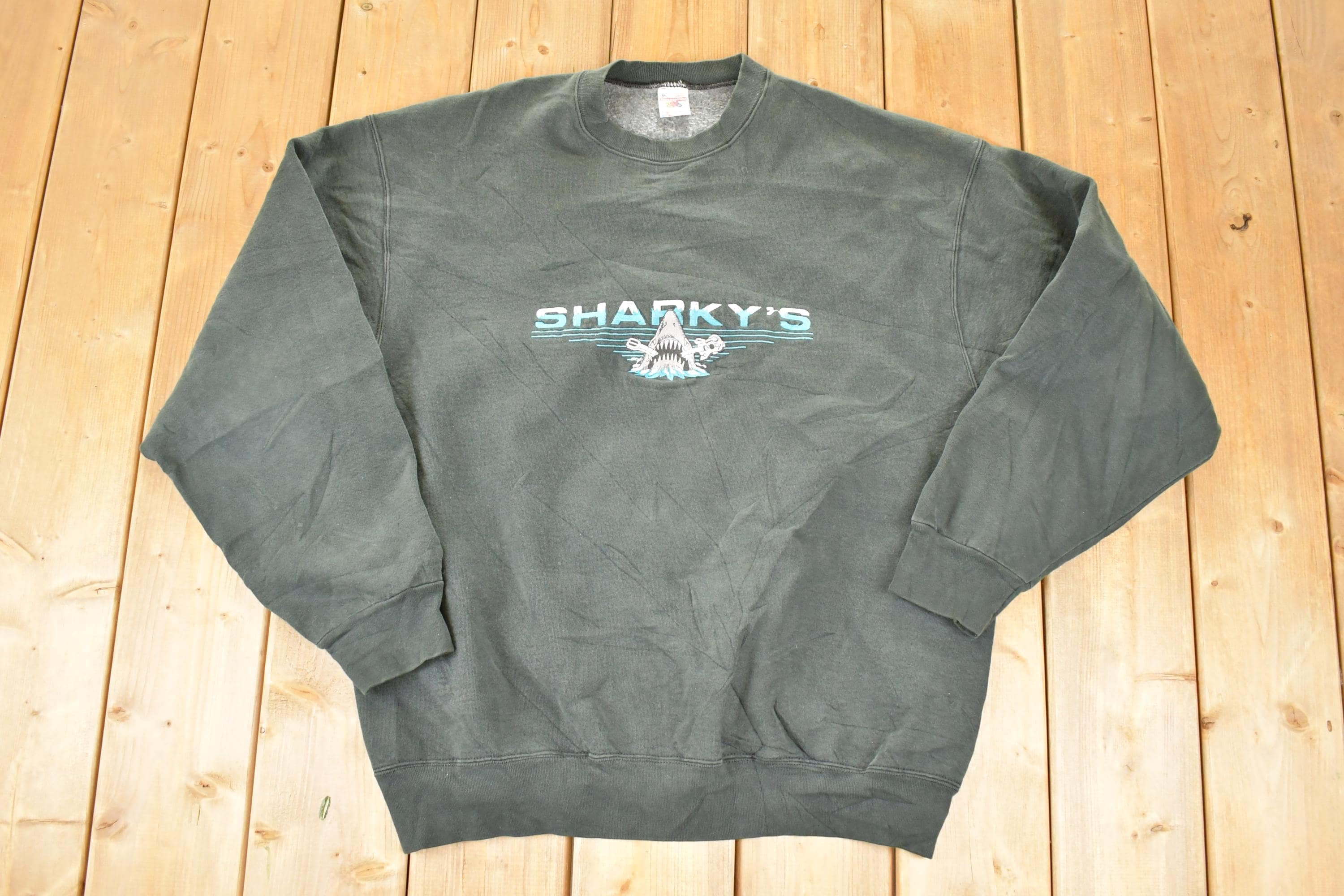 Vintage 1990s Sharky's Guitar Embroidered Heavyweight Crewneck Sweatshirt Men's XL