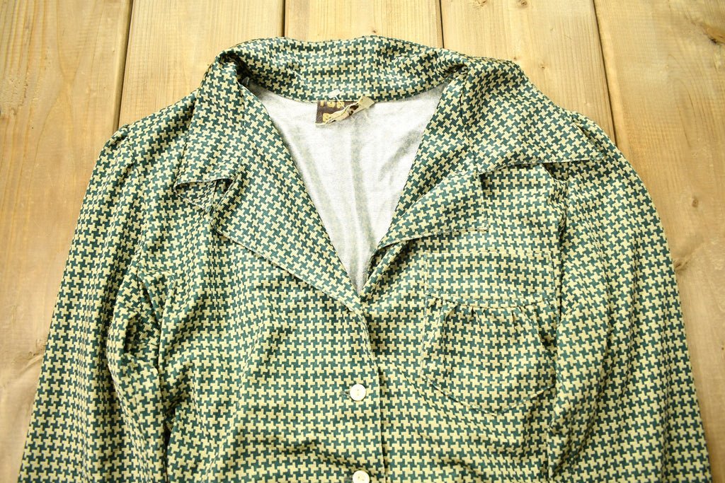 Vintage 1970s Hounds Tooth Button Up Blouse /