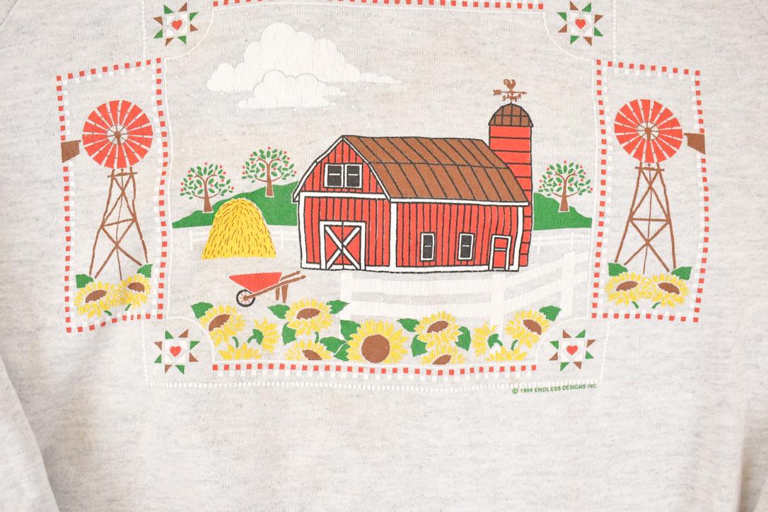 Vintage 1994 Endless Designs Cute Cartoon Farm Theme Graphic Print Crewneck Sweatshirt Womens M