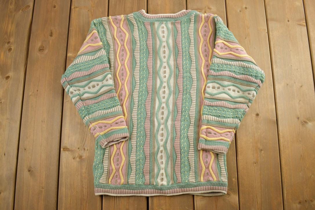 Vintage 1990s Carly Blake Easter 3D Colored Cable Knit Crewneck Sweater