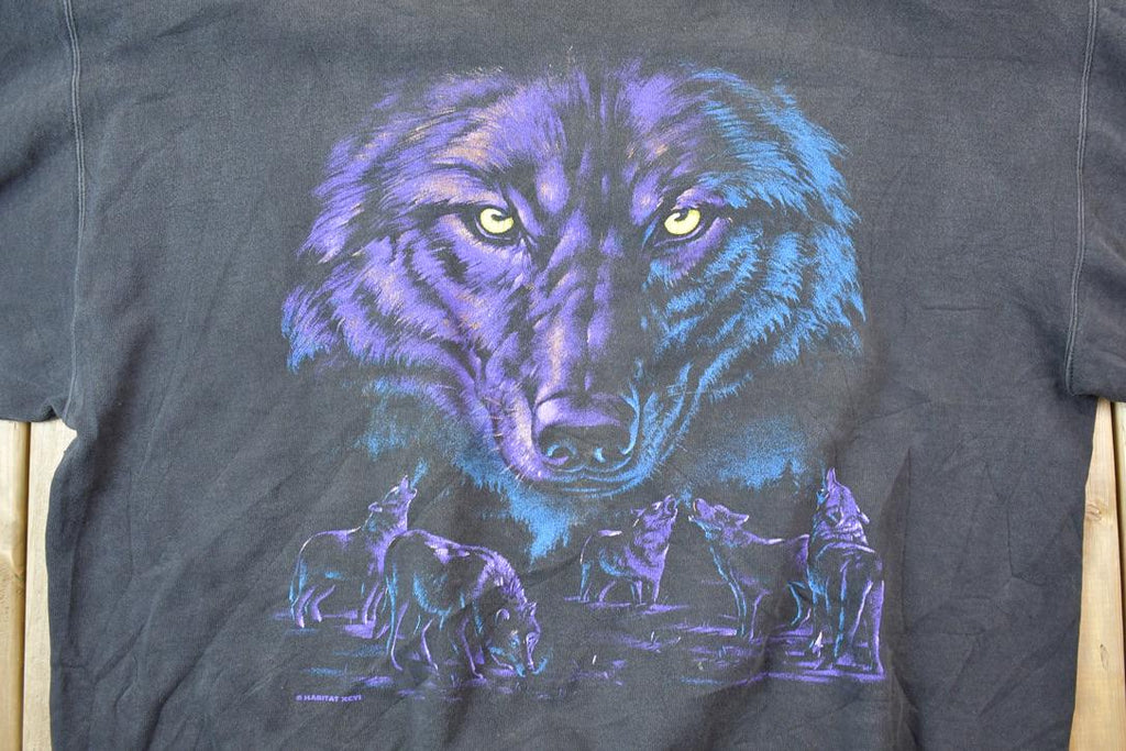 Vintage 1990s Lake Tahoe Habitat Wolf Face Crewneck
