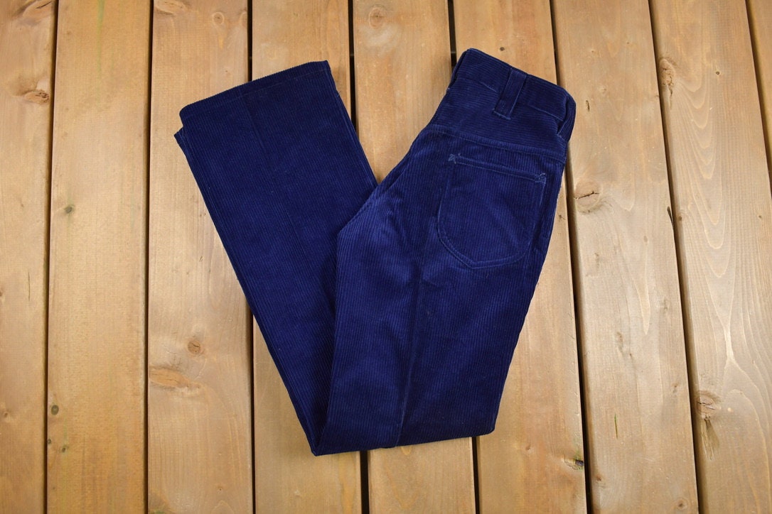 Vintage 1970s Golden Horse Navy Blue Corduroy Pants Size 26 x 30