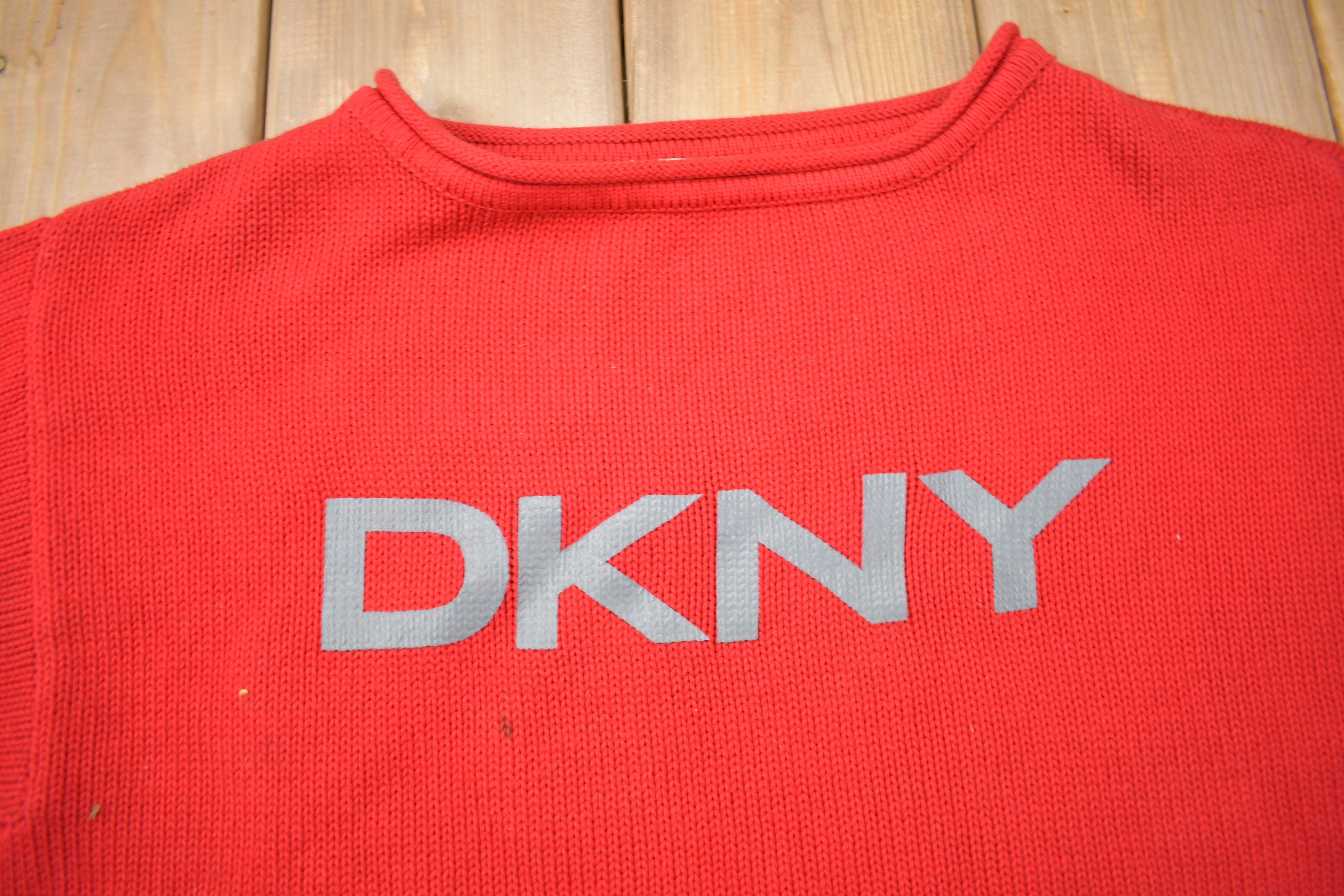 Vintage 1990s DKNY Knit Sweatshirt  90s Crewneck  Size Medium  The Official Uniform Of New York  Streetwear  Vintage DKNY
