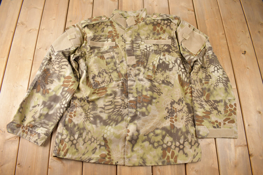 Vintage Y2K Hex Camouflage Military Button Up Jacket Size Large