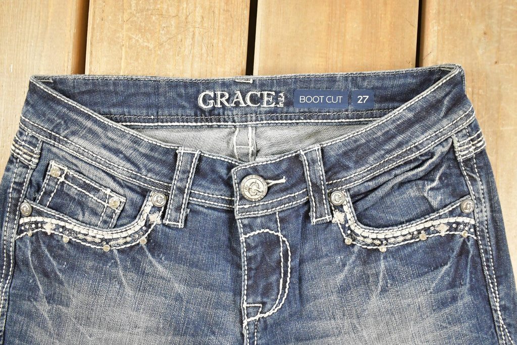Vintage Deadstock Y2K Grace LA Bedazzled Low Rise Jeans Women's Size 27x32