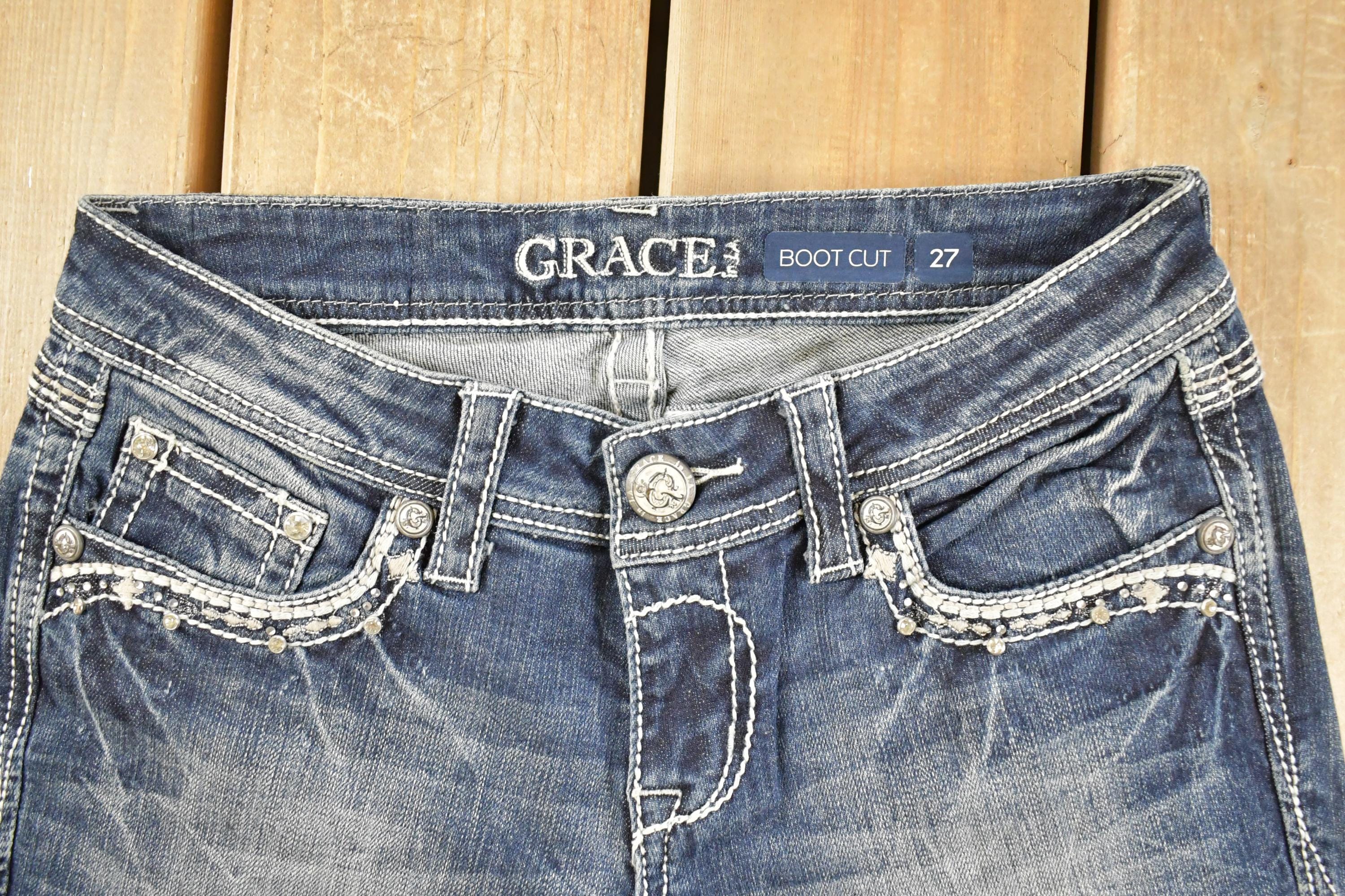 Vintage Deadstock Y2K Grace LA Bedazzled Low Rise Jeans Women's Size 27x32