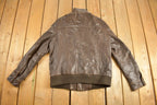 Vintage 1980s Black Rivet Brown Cafe Racer Leather Jacket