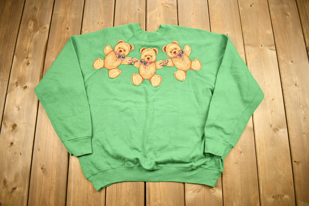 Vintage 1990s Cute Teddy Bear Theme Raglan Crewneck Sweater